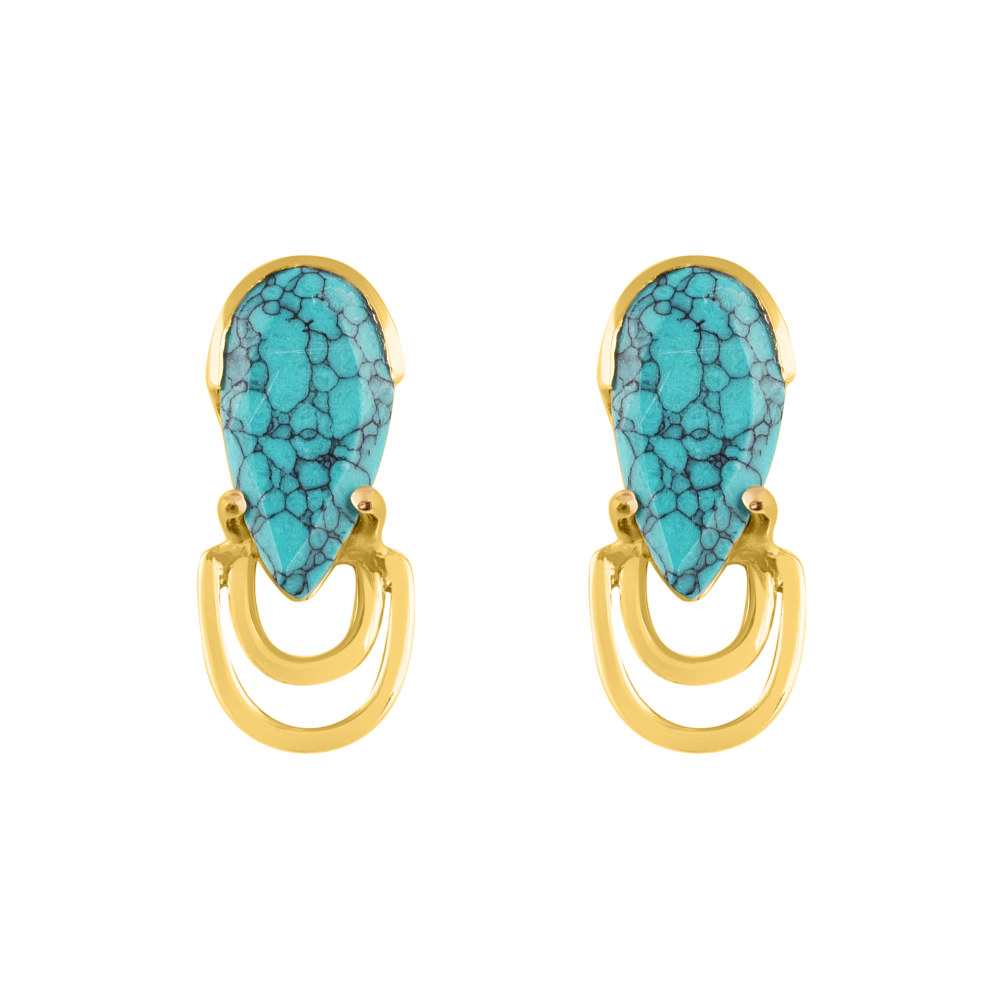Gilded Gold Earrings with Turquoise Gemstone Drop