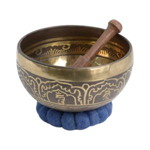 Singing bowl set with striker & cushion - Etched - Handmade - 14 cm