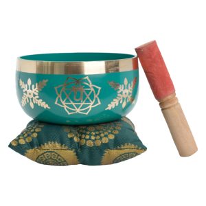 Chakra singing bowl set with striker & cushion - Fourth chakra - Green