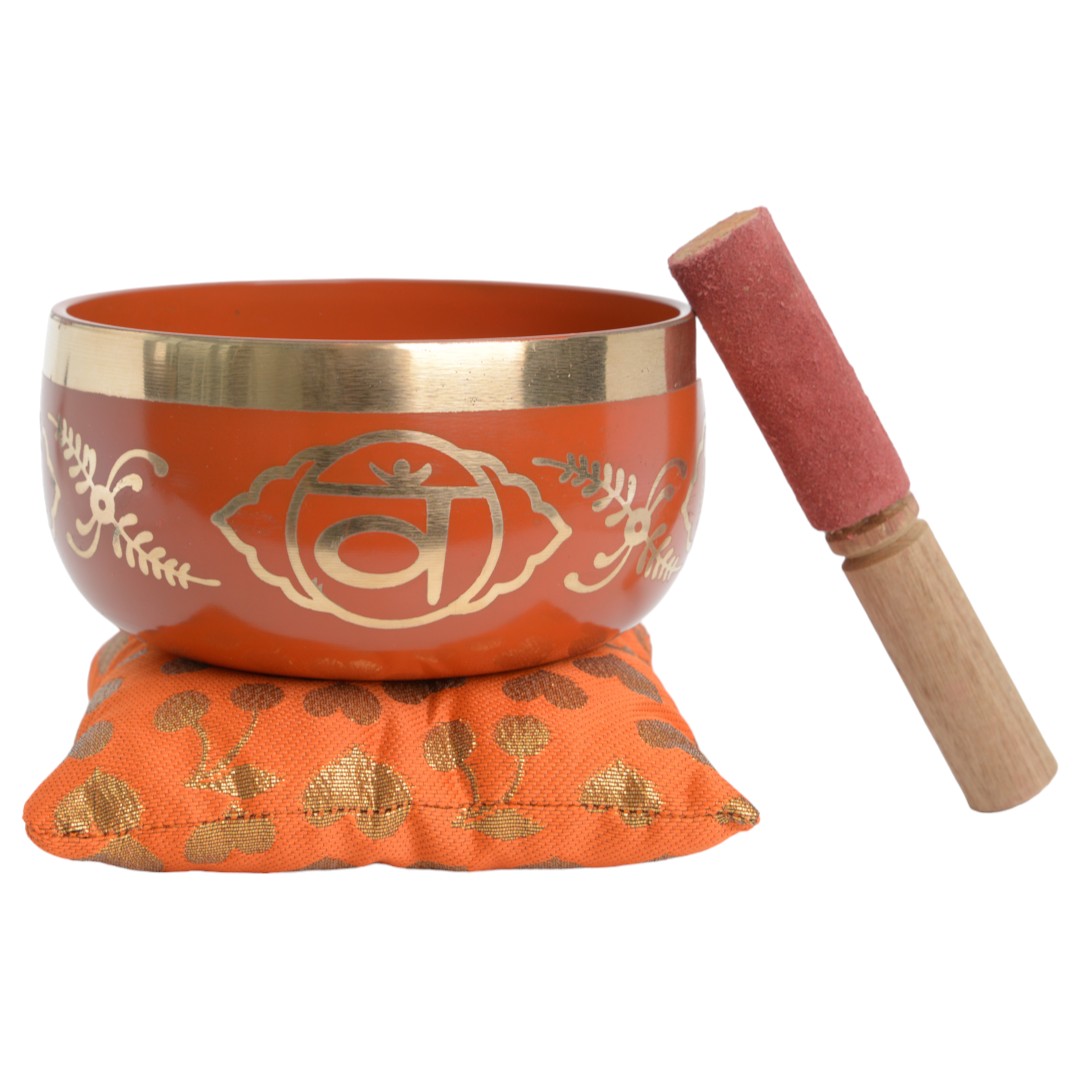 Chakra singing bowl set with striker & cushion - Second chakra - Orange