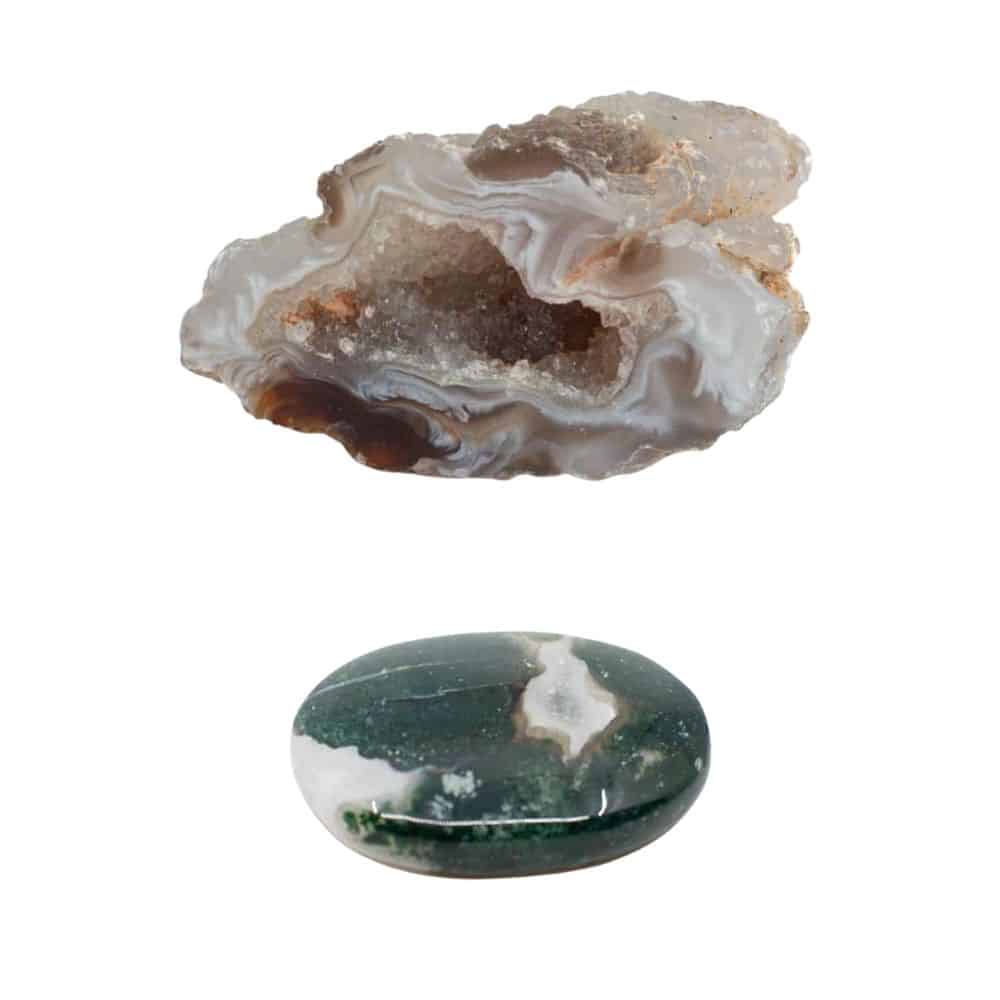 Rough Agate Geode & Moss Agate Pocket Stone Set - Bundle