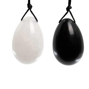 Rock Crystal and Obsidian Yoni Egg Set - Bundle