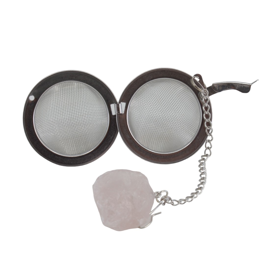 Teapot with Raw Rose Quartz Gemstone - Silver-colored