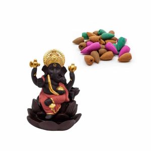 Backflow Incense Waterfall Ganesha with Budget Cones Set - Bundle
