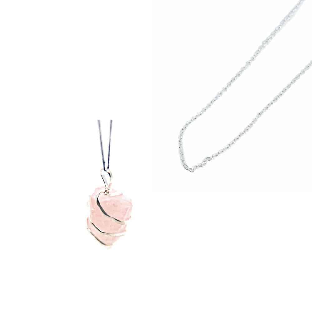 Raw Gemstone Pendant Rose Quartz with Silver Chain – Bundle
