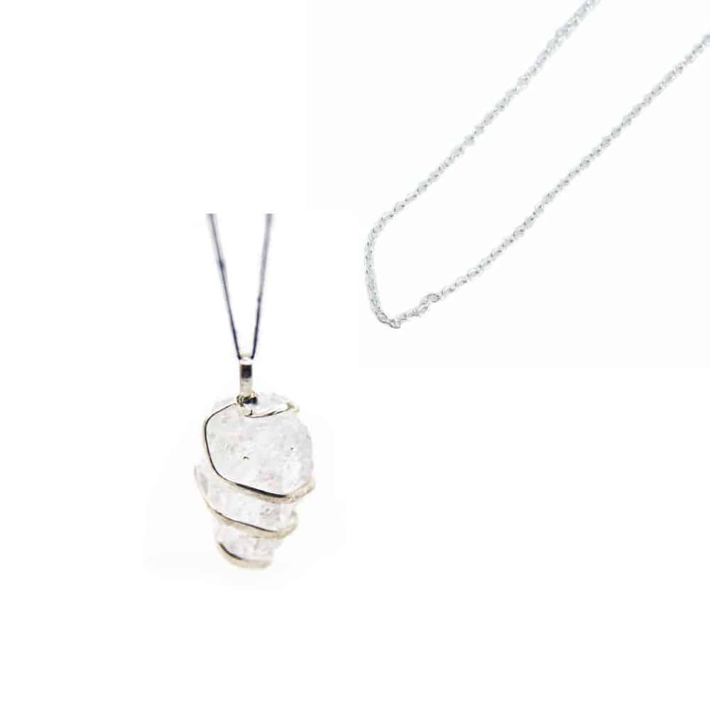 Rough Gemstone Pendant Rock Crystal with Silver Chain – Bundle