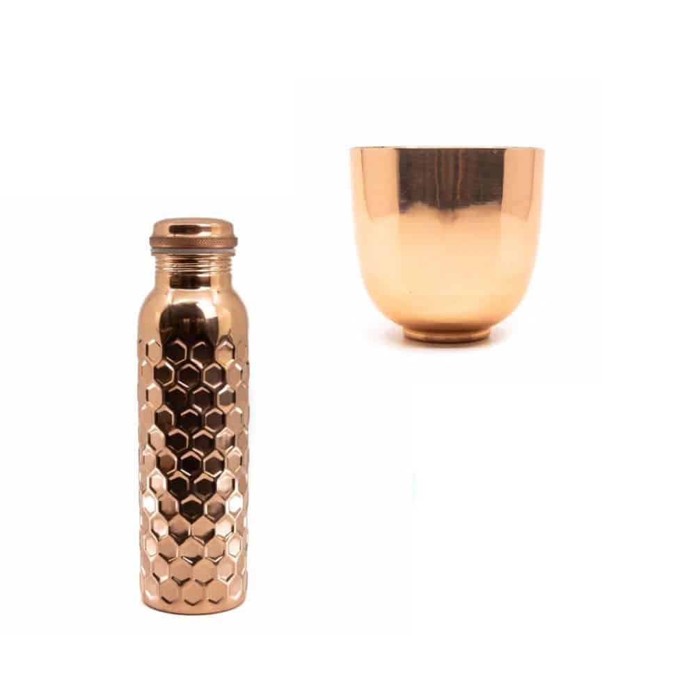 Copper Drinking Bottle Honeycomb with Cup – Bundle