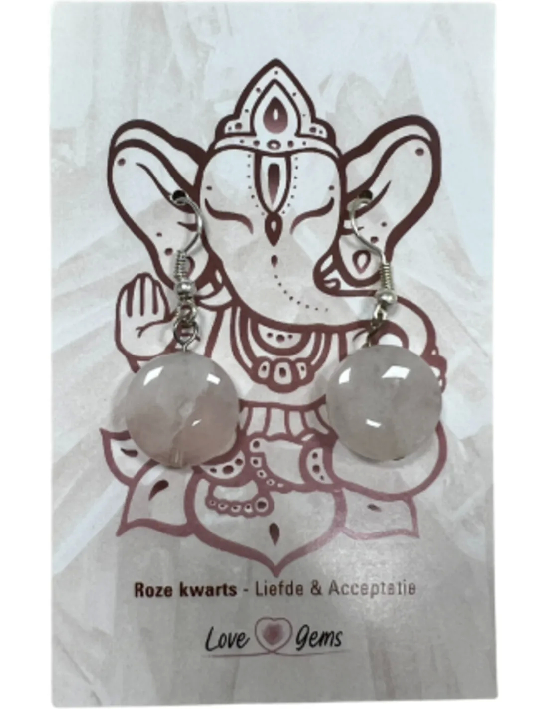 Rose quartz disc earrings nickel-free on card