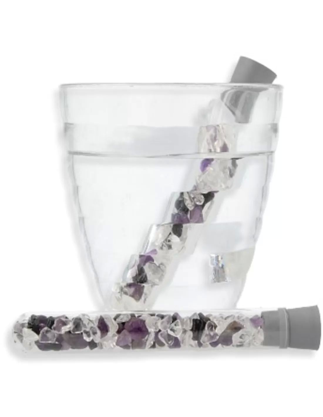 Aura Mix Water Wand Glass Tube Stones Amethyst Rock Crystal Tourmaline