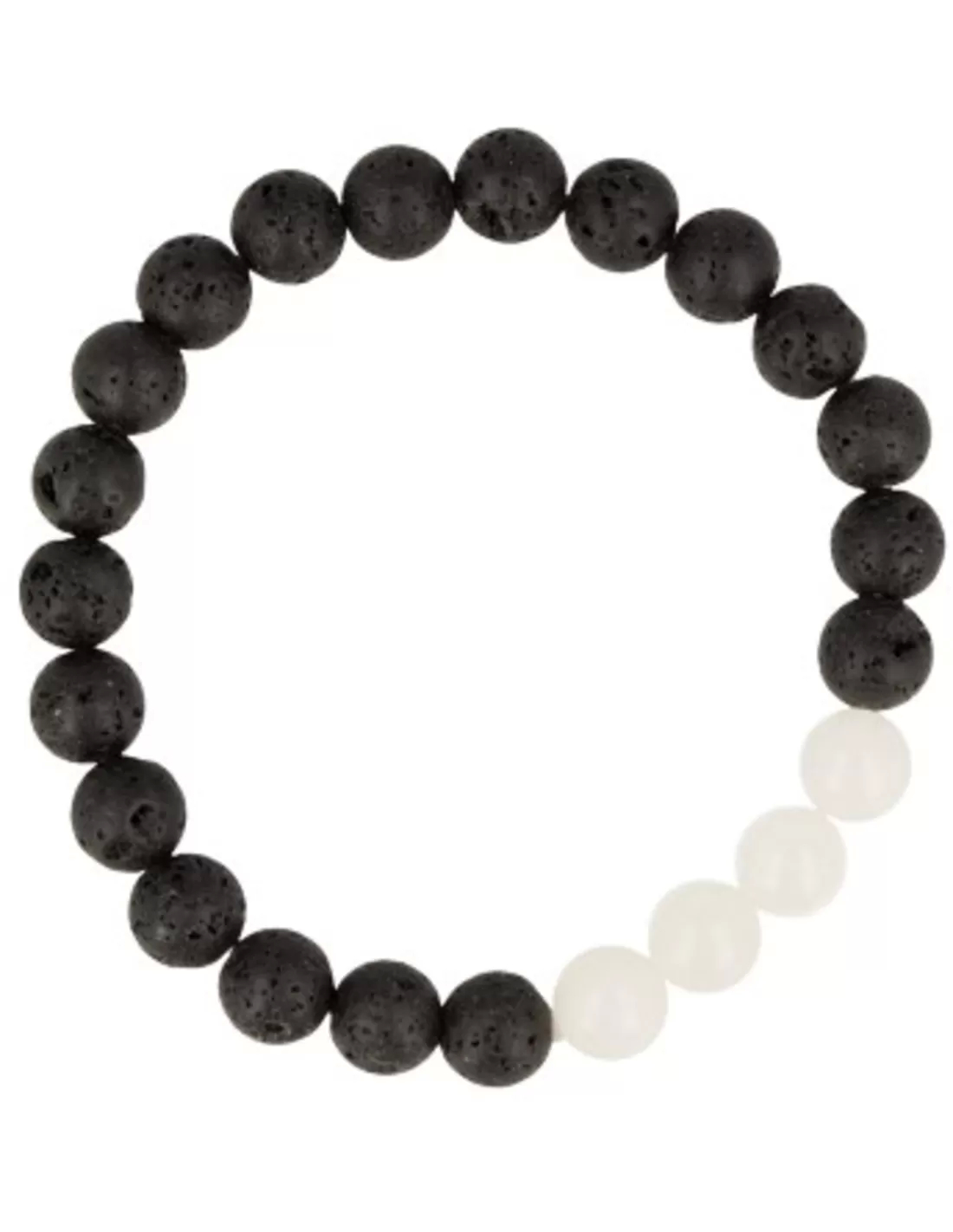 Lava Stone Beaded Bracelet with Four White Jade Beads on Elastic