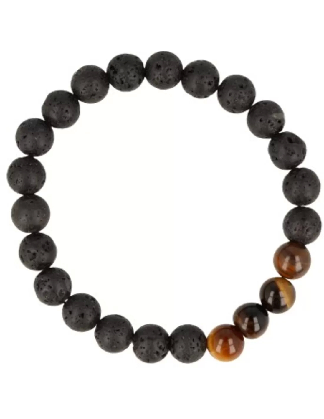 Lava stone bead bracelet with four tiger eye beads on elastic