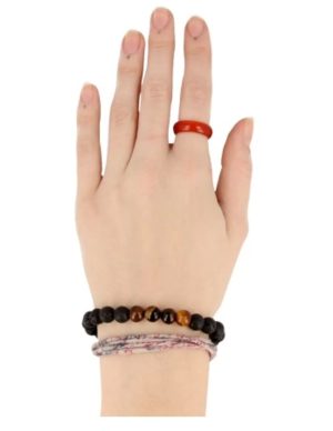 Lava stone bead bracelet with four tiger eye beads on elastic