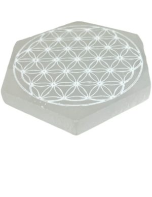 Selenite Charging Stone Hexagon Flower of Life Moroccan Origin
