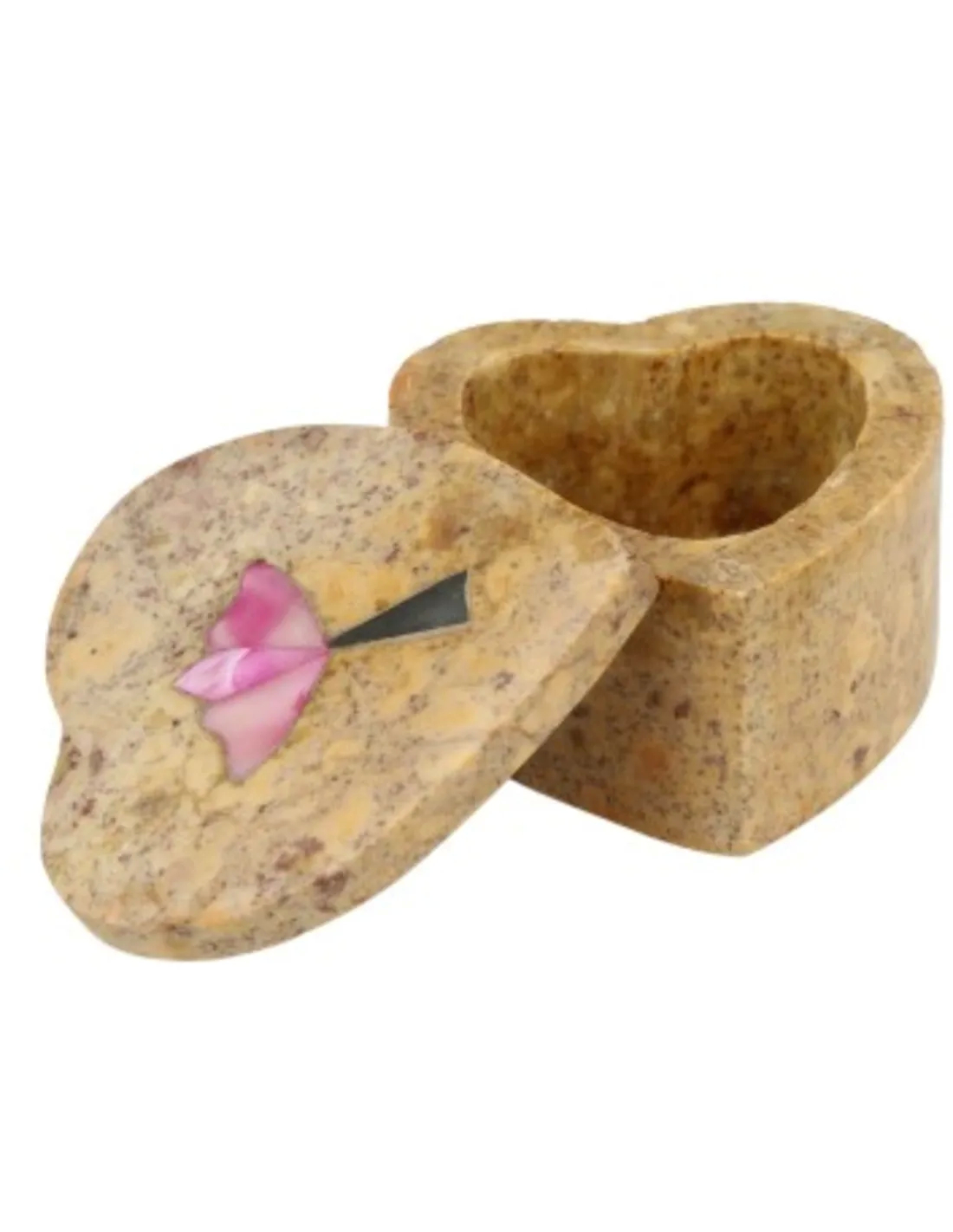 Green Soapstone Heart Box with Flower India