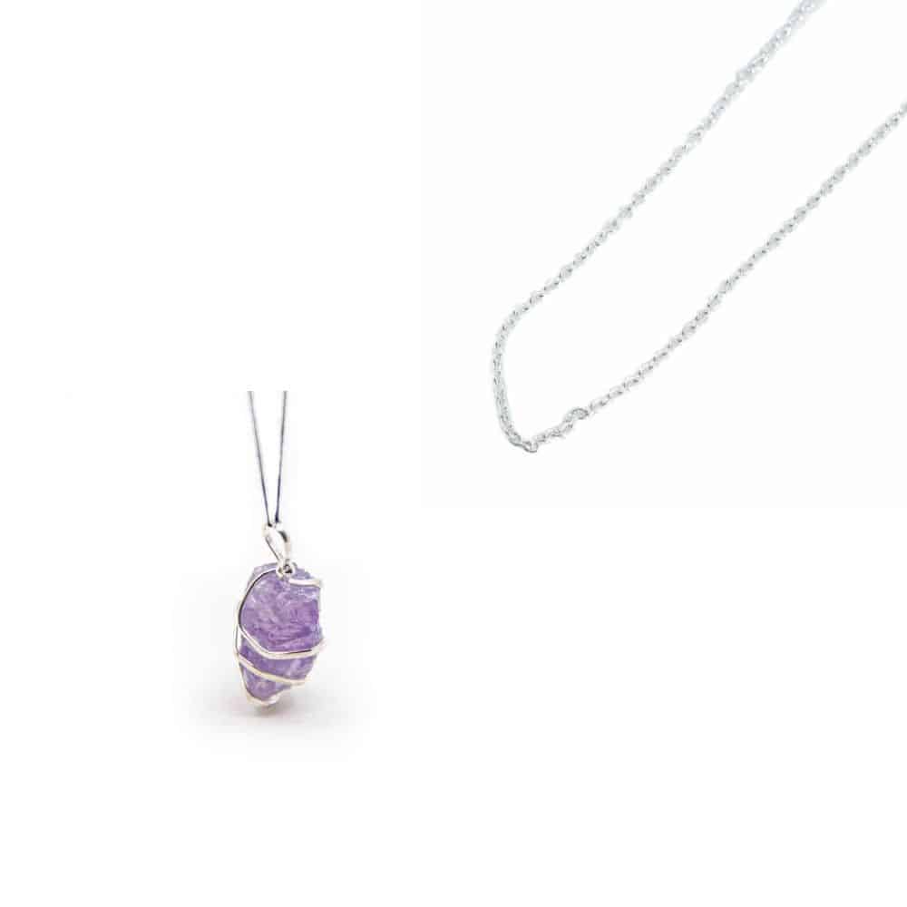 Rough Gemstone Pendant Amethyst with Silver Chain – Bundle