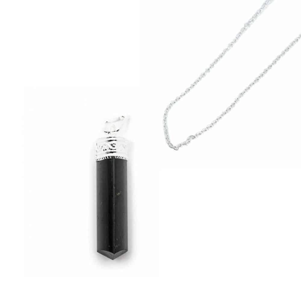 Gemstone Pendant Black Tourmaline with Silver Chain – Bundle
