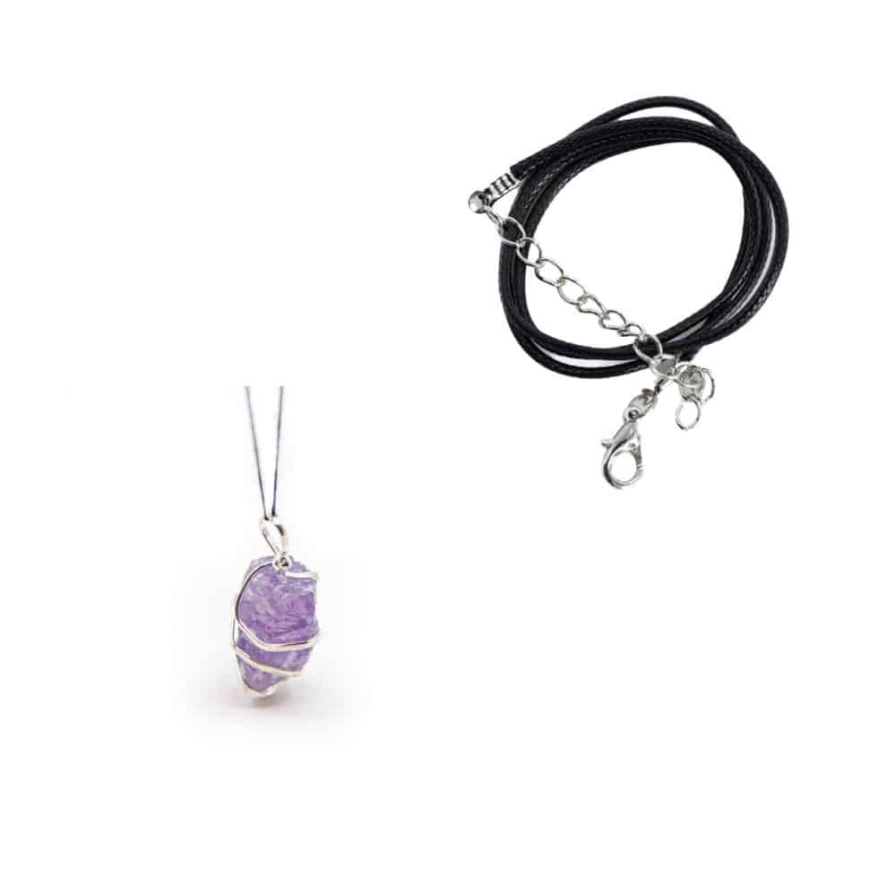 Rough Gemstone Pendant Amethyst with Simple Chain – Bundle