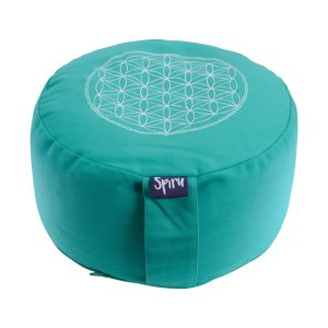Spiru Meditation Cushion Round Cotton Turquoise - Flower of Life - 30 x 15 cm