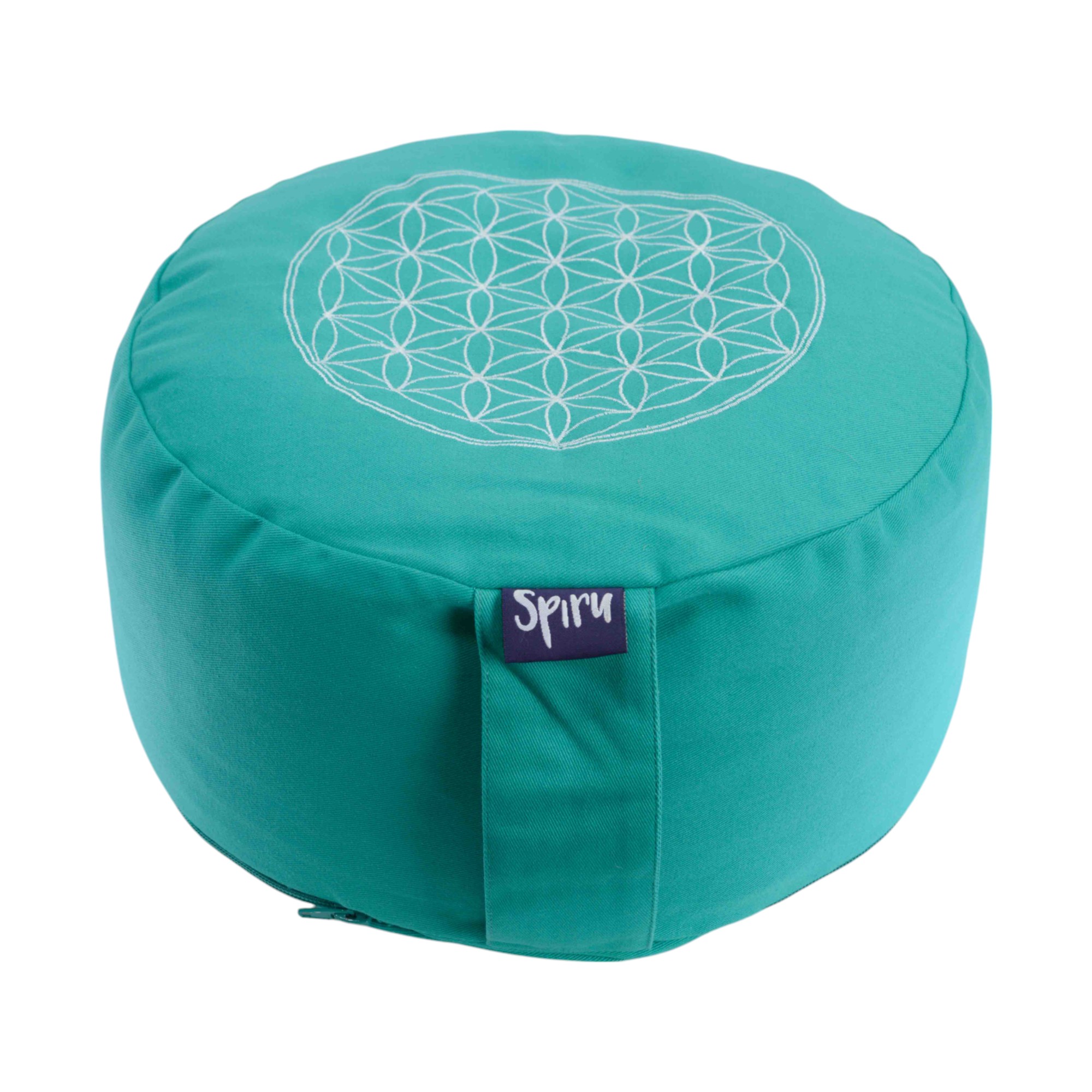 Spiru Meditation Cushion Round Cotton Turquoise - Flower of Life - 30 x 15 cm