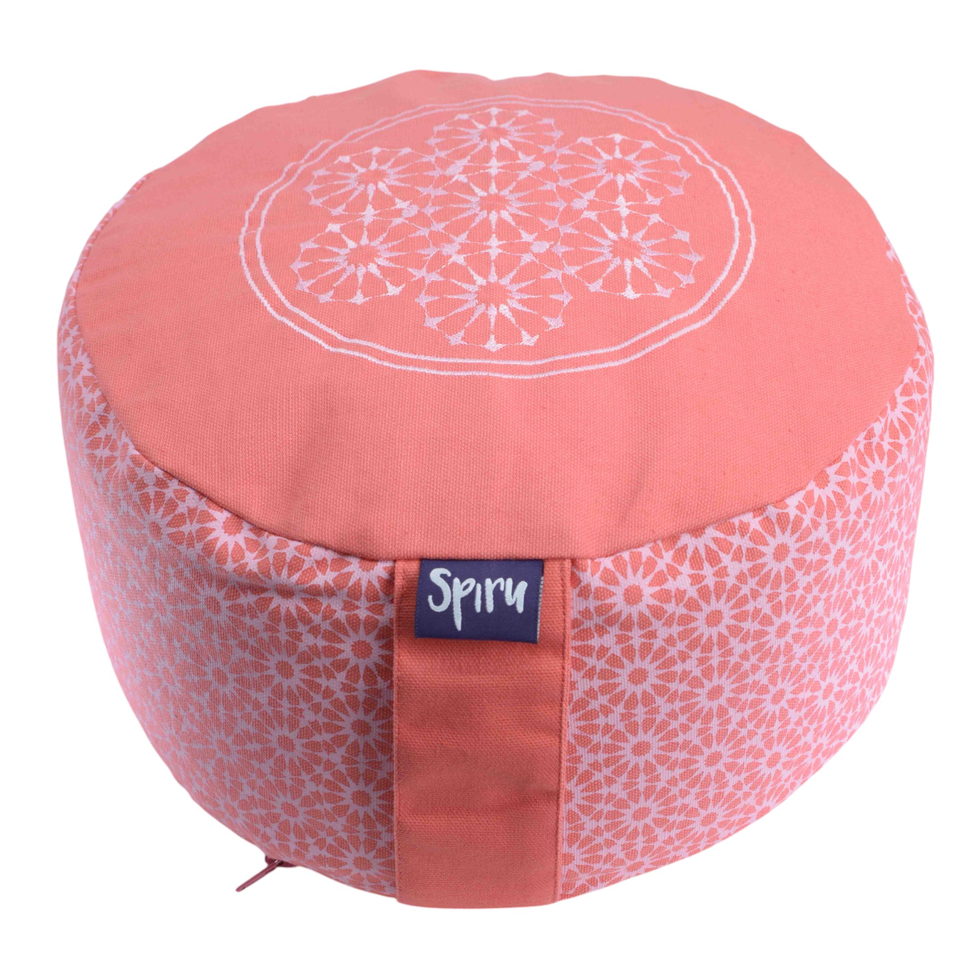 Spiru Meditation cushion Round Cotton Pink - Sun print - 30 x 15 cm