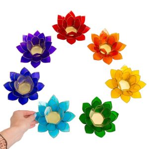 otus Tealight Holders Set – 7 Chakras – Gold Rim