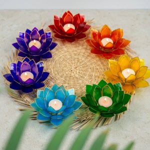 otus Tealight Holders Set – 7 Chakras – Gold Rim