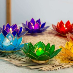 otus Tealight Holders Set – 7 Chakras – Gold Rim