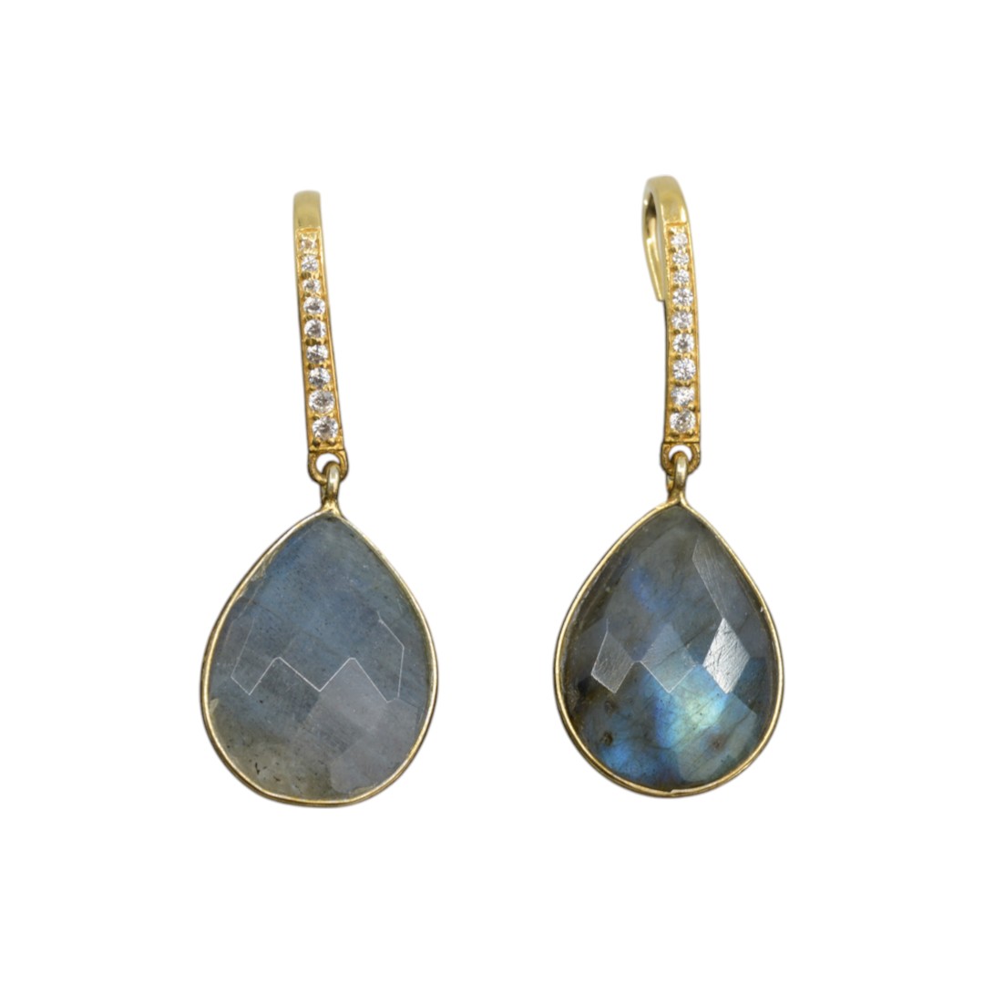 Gemstone Earrings Labradorite Drop-shaped - 925 Silver & Gilt